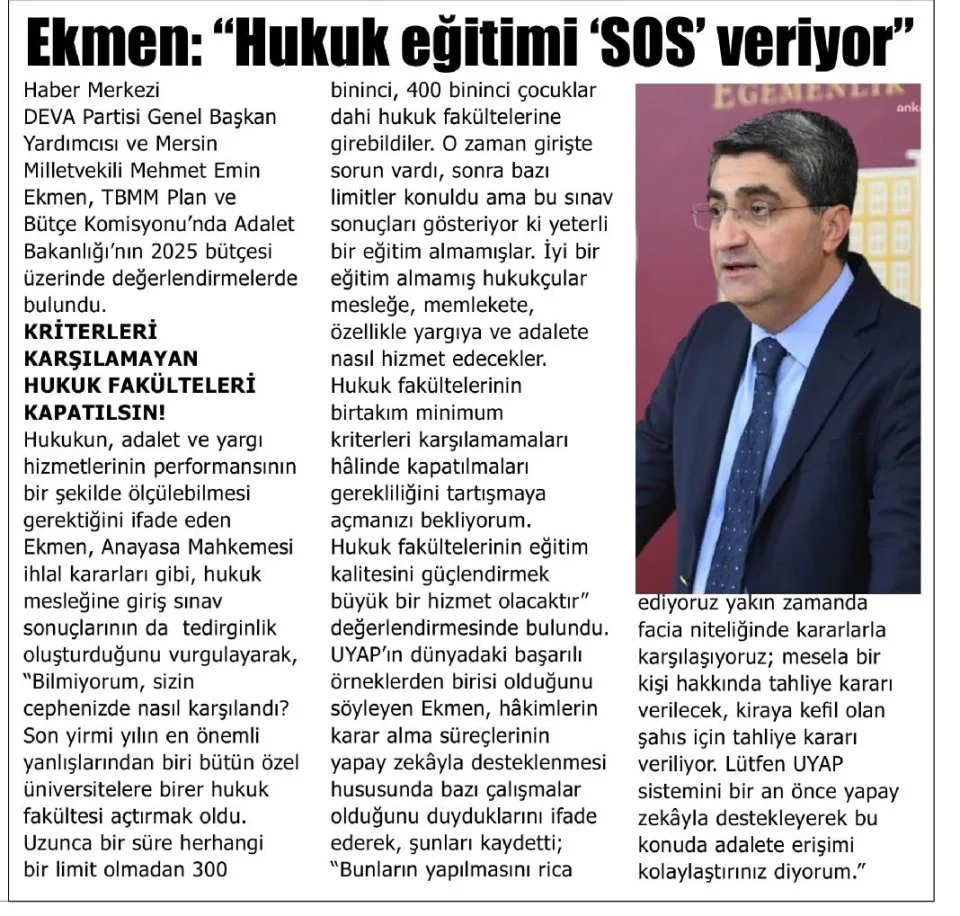 "HUKUK EĞİTİMİ 'SOS' VERİYOR" — gazete kupürü
