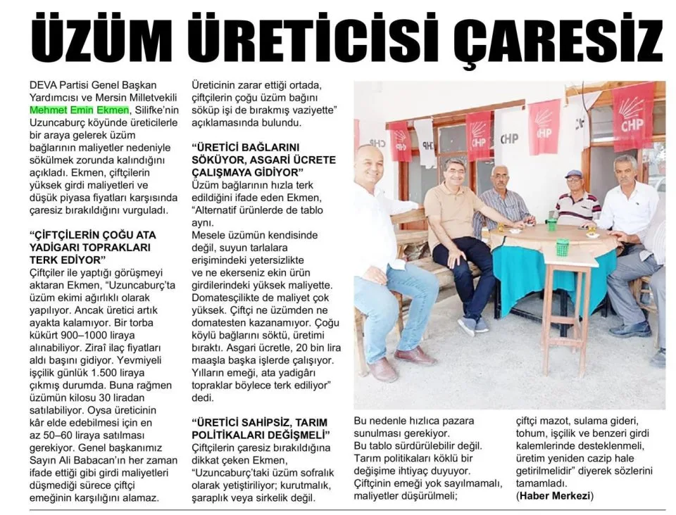 ÜZÜM ÜRETİCİSİ ÇARESİZ — gazete kupürü