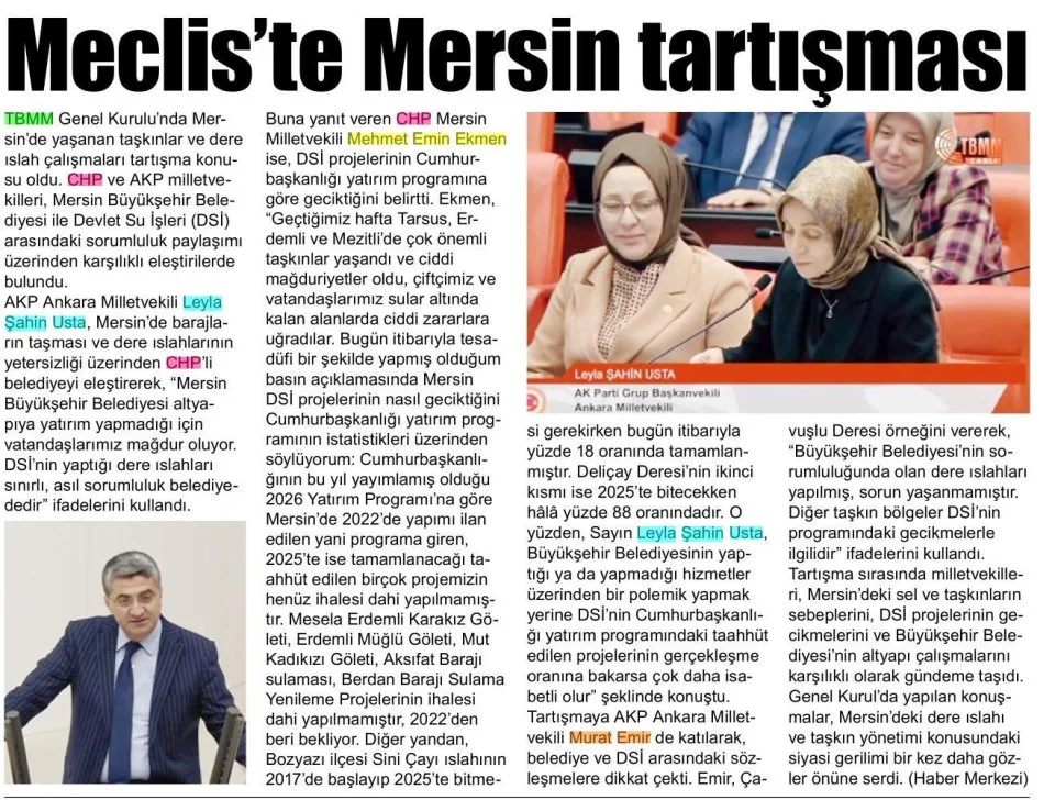 MERSİN'DEKİ SELİN SORUMLUSU KİM ? — gazete kupürü