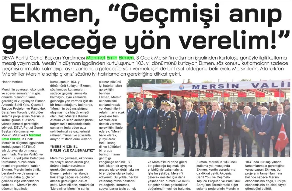EKMEN GEÇMİŞİ ANIP GELECEĞE YÖN VERELİM — gazete kupürü