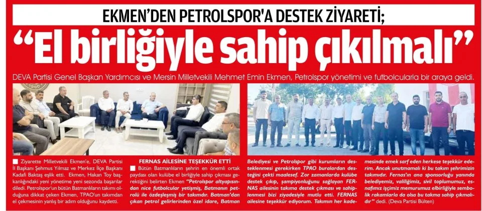 "EL BİRLİĞİYLE SAHİP ÇIKILMALI" — gazete kupürü