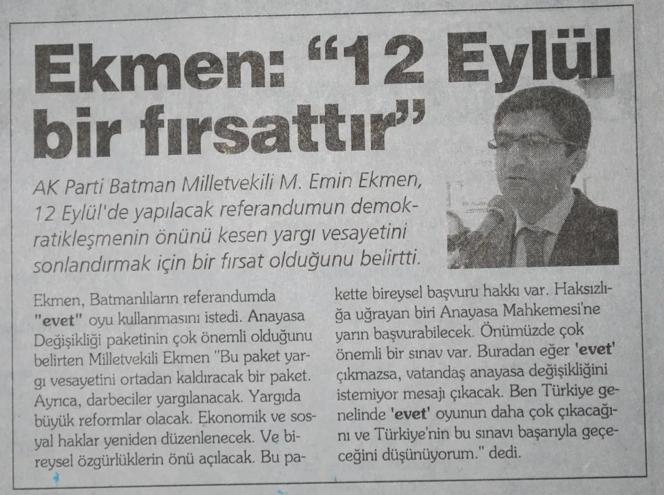 12 Eylül bir fırsattır — gazete kupürü