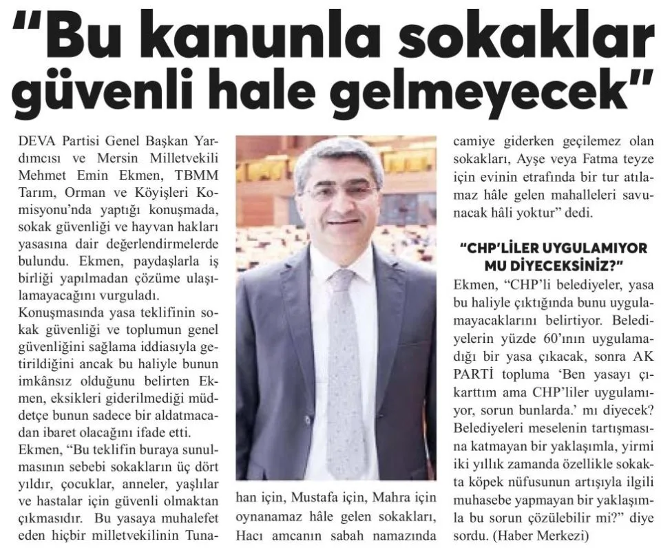 "BU KANUNLA SOKAKLAR GÜVENLİ HALE GELMEYECEK" — gazete kupürü