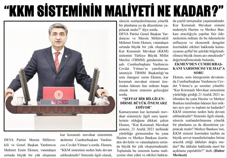 KKM SİSTEMİNİN MALİYETİ NE KADAR — gazete kupürü