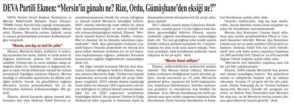 DEVA PARTİLİ EKMEN: — gazete kupürü
