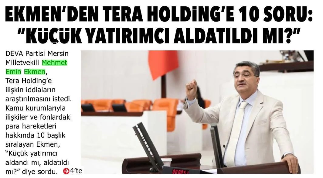 EKMENDEN TERA HOLDİNGE 10 SORU — gazete kupürü