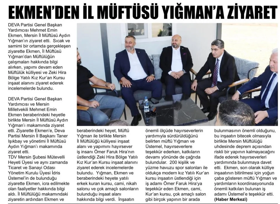 EKMEN'DEN İL MÜFTÜSÜ YIĞMAN'A ZİYARET — gazete kupürü