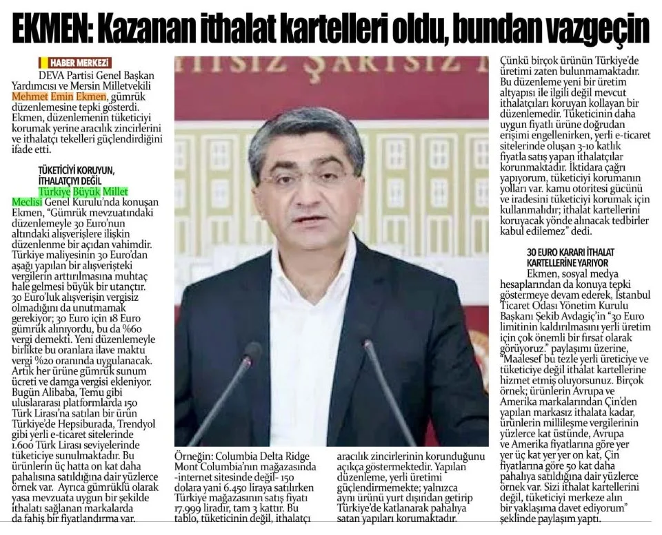 EKMEK KAZANAN İTHALAT KARTELLERİ OLDU, BUNDAN VAZGEÇİN — gazete kupürü
