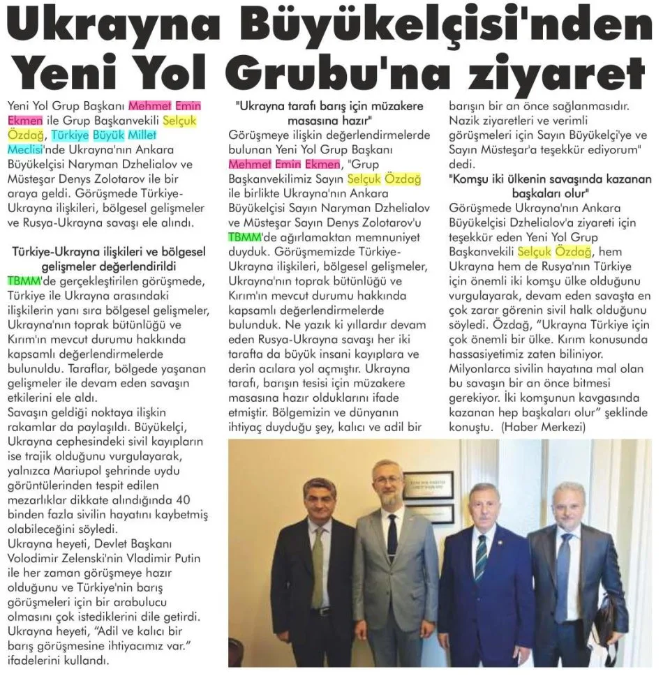 BÜYÜKELÇİSİNDEN GRUBU'NA ZİYARET — gazete kupürü