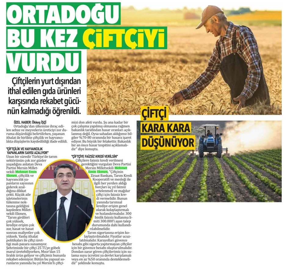ÇİFTÇİ İTHALAT KURBANI — gazete kupürü