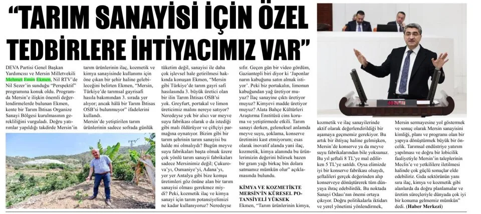 MERSİNE TARIM İHTİSAS OSBSİ ŞART — gazete kupürü