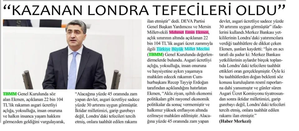 KAZANAN LONDRA TEFECİLERİ OLDU — gazete kupürü