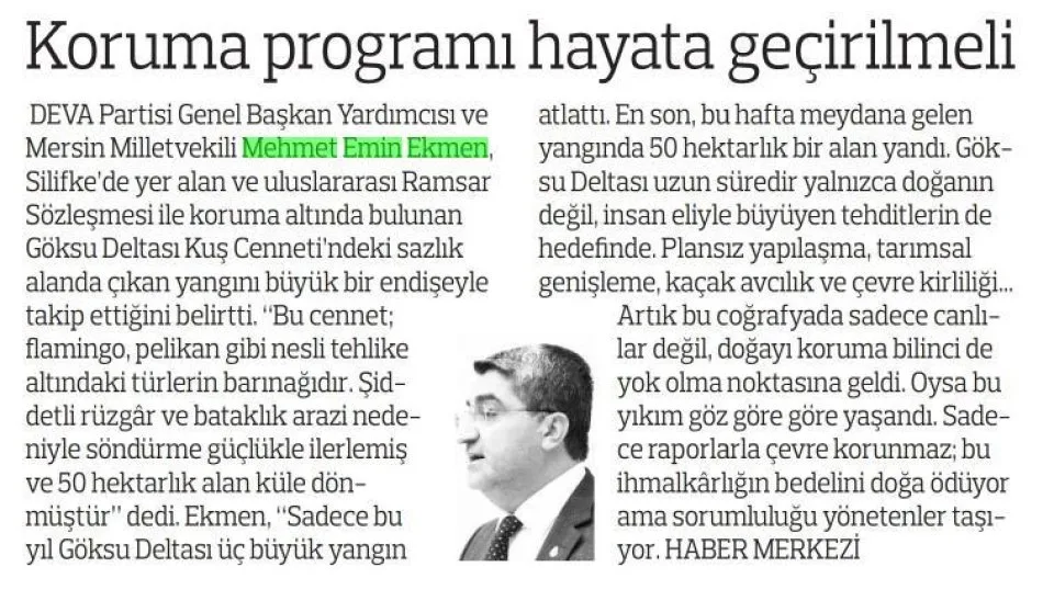 KORUMA PROGRAMI HAYATA GEÇİRİLMELİ — gazete kupürü