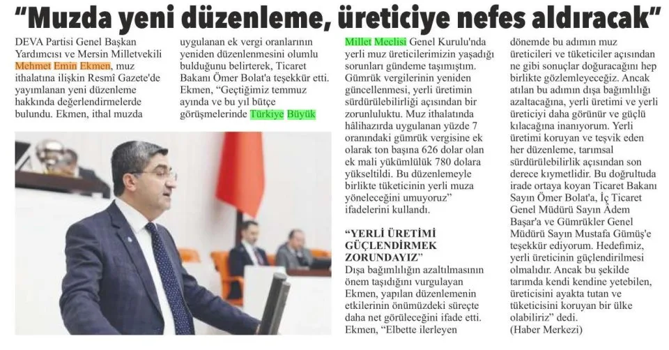 "MUZDA YENİ DÜZENLEME, ÜRETİCİYE NEFES ALDIRACAK — gazete kupürü