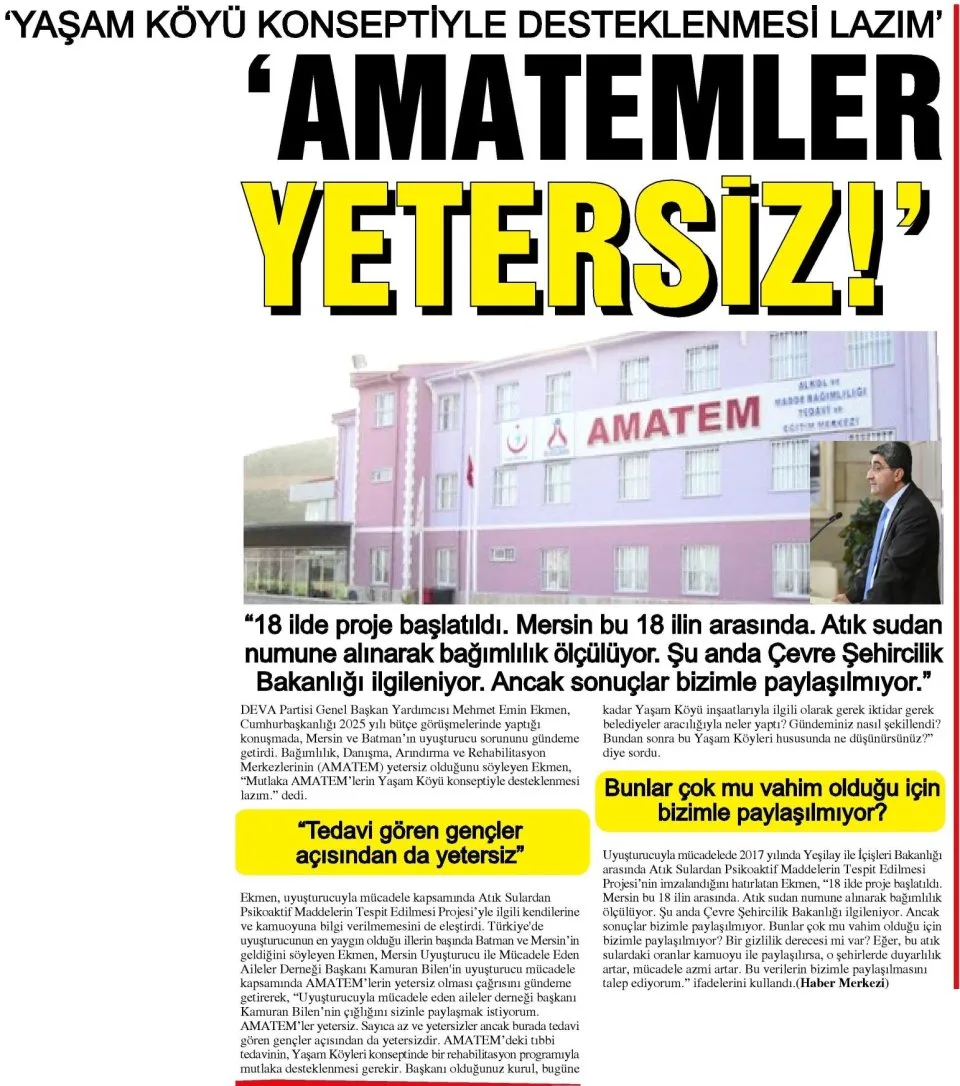 AMATEMLER YETERSİZ — gazete kupürü