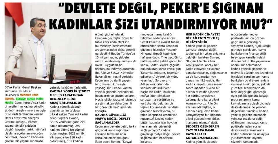 DEVLETE DEĞİL, PEKER'E SIĞINAN KADINLAR SİZİ UTANDIRMIYOR MU — gazete kupürü
