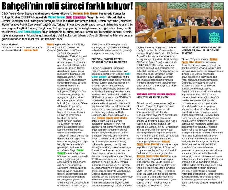 BAHÇELİ'NİN ROLÜ SÜRECİ FARKLI KILIYOR! — gazete kupürü