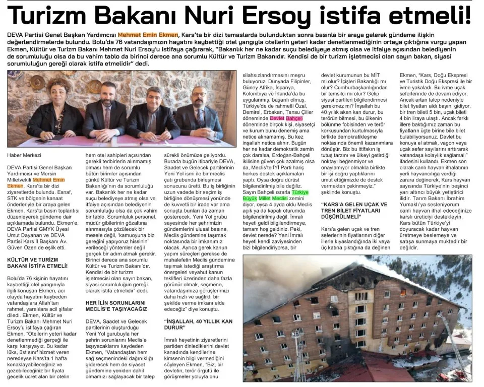 OTEL YETERİNCE DENETLENMEMİŞ! — gazete kupürü
