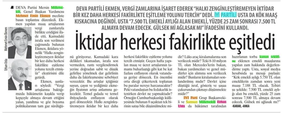 BİRAZ DA DEVLET KEMER SIKSIN — gazete kupürü