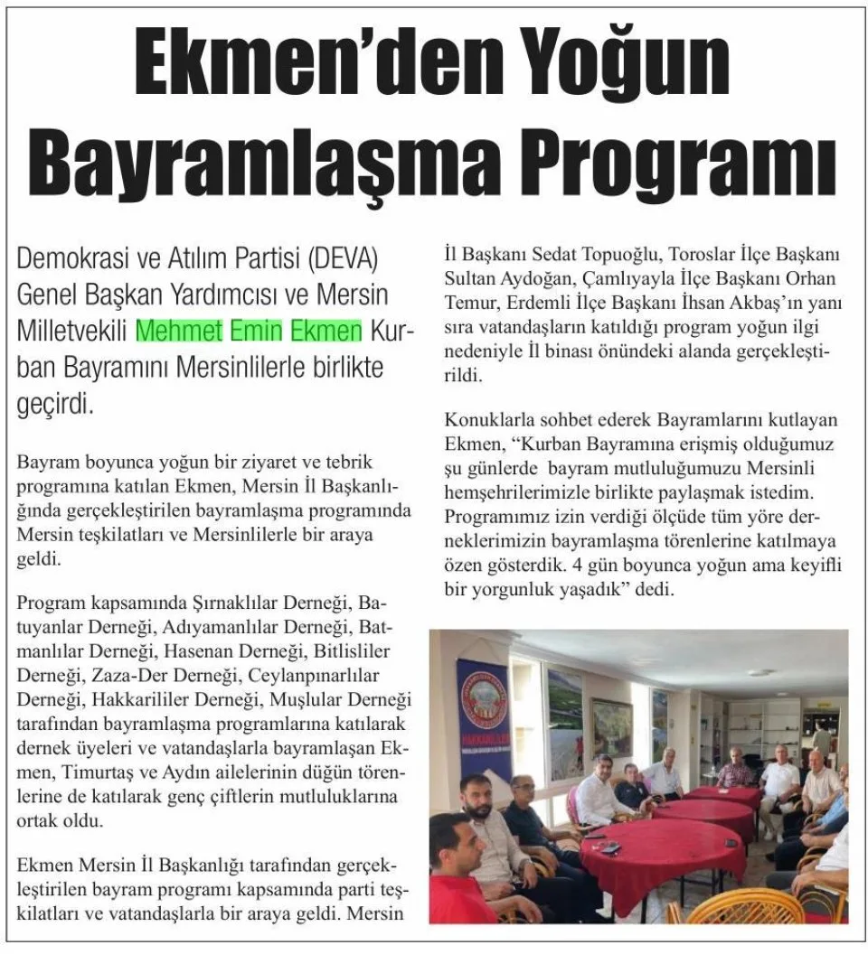 EKMEN'DEN YOĞUN BAYRAMLAŞMA PROGRAMI — gazete kupürü