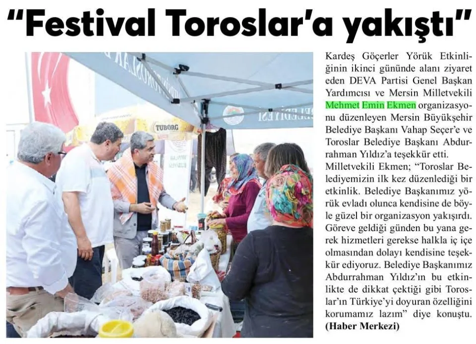 "FESTİVAL TOROSLAR'A YAKIŞTI" — gazete kupürü