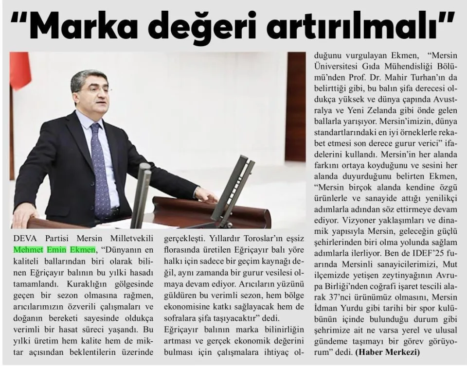 "MARKA DEĞERİ ARTIRILMALI" — gazete kupürü
