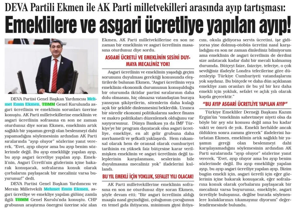 EMEKLİLERE VE ASGARİ ÜCRETLİYE YAPILAN AYIP — gazete kupürü