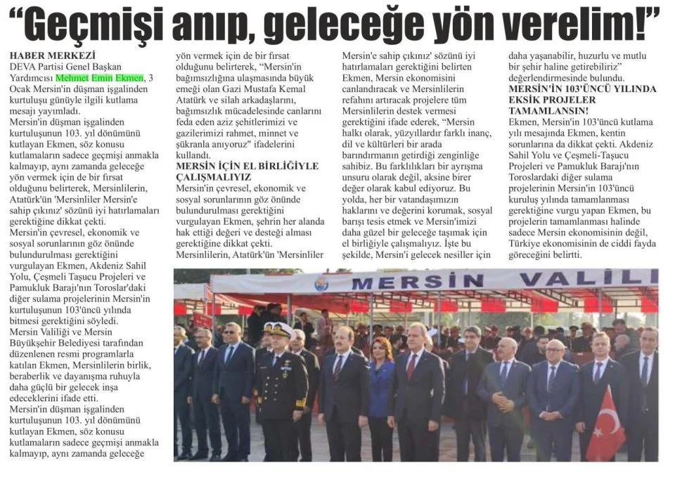 "GEÇMİŞİ ANIP, GELECEĞE YÖN VERELİM!" — gazete kupürü