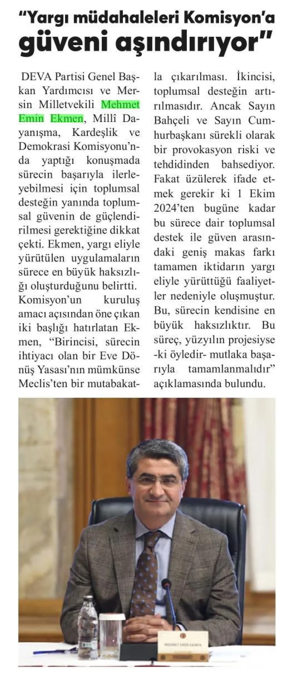 "SÜRECE DESTEK YÜZDE 70, GÜVEN YÜZDE 20'LERDE" — gazete kupürü
