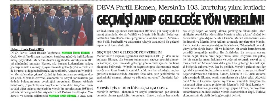 GEÇMİŞİ ANIP GELECEĞE YÖN VERELİM — gazete kupürü
