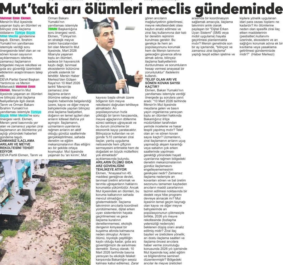 ARI ÖLÜRSE GIDA ÖLÜR — gazete kupürü