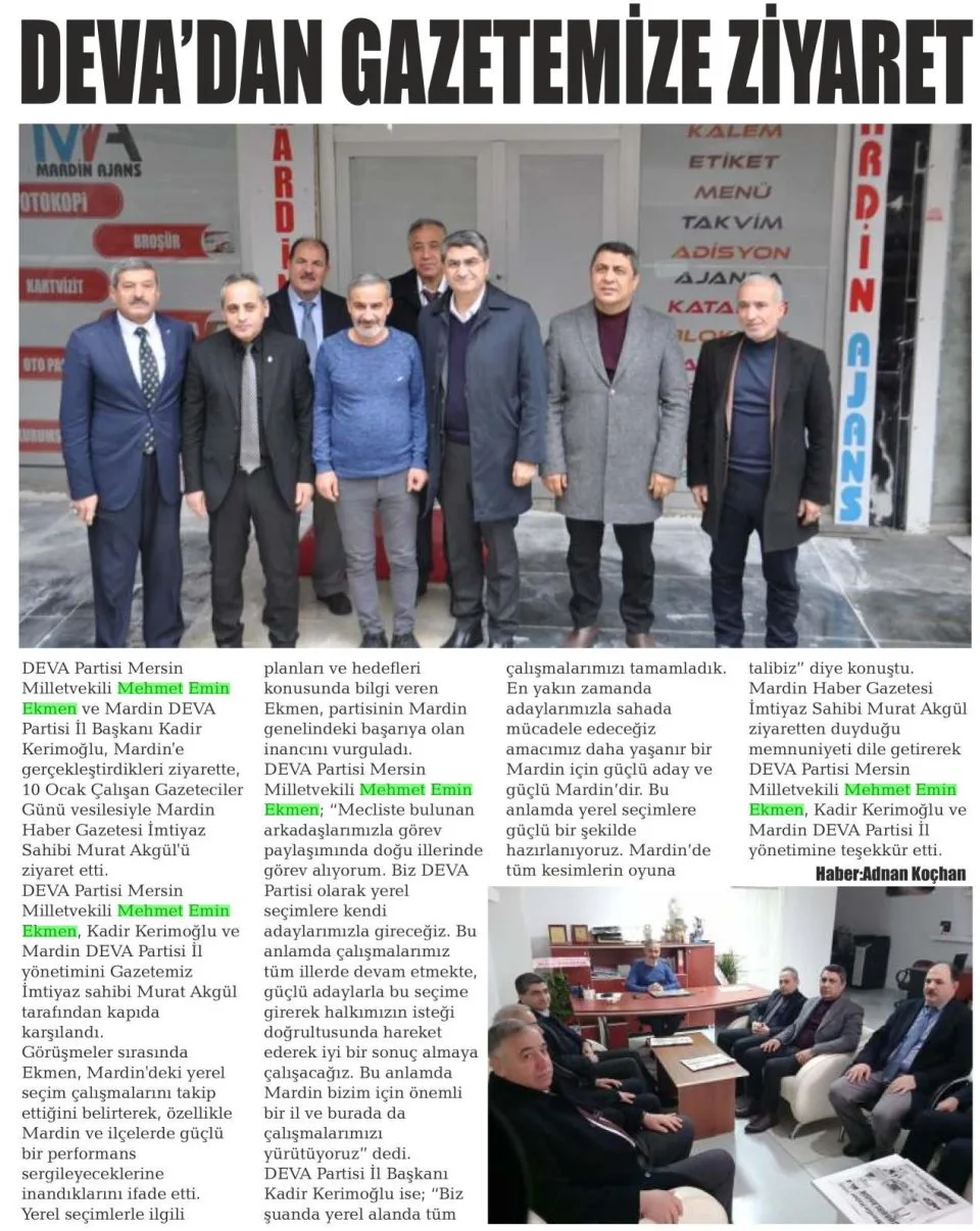 DEVA'DAN GAZETEMİZE ZİYARET — gazete kupürü