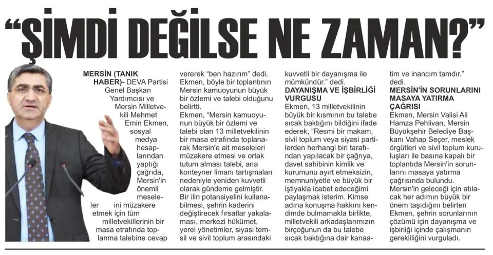 "ŞİMDİ DEĞİLSE, NE ZAMAN?" — gazete kupürü
