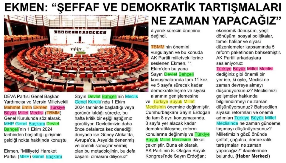 EKMEN: ŞEFFAF VE DEMOKRATİK TARTIŞMALARI NE ZAMAN YAPACAĞIZ — gazete kupürü