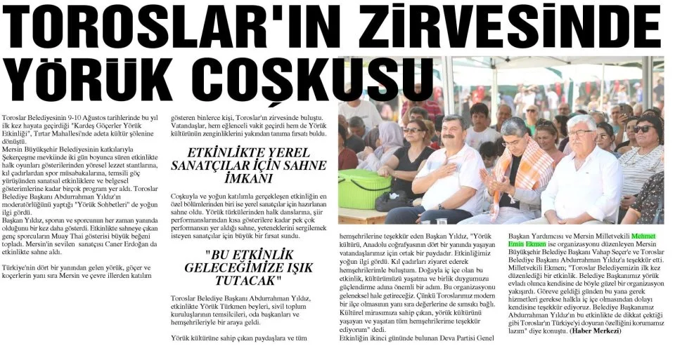 TOROSLAR'IN ZİRVESİNDE YÖRÜK COŞKUSU — gazete kupürü