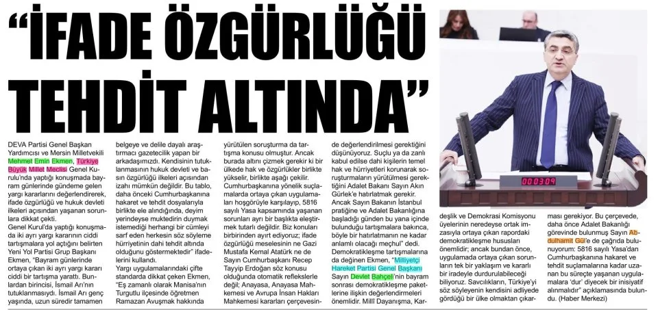 İFADE ÖZGÜRLÜĞÜ TEHDİT ALTINDA — gazete kupürü