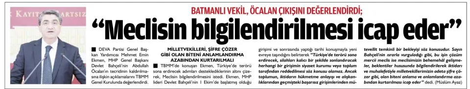 "MECLİSİN BİLGİLENDİRİLMESİ İCAP EDER" — gazete kupürü