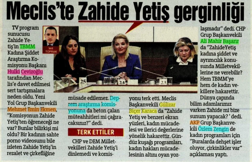 MECLİS'TE ZAHİDE YETİŞ GERGİNLİĞİ — gazete kupürü