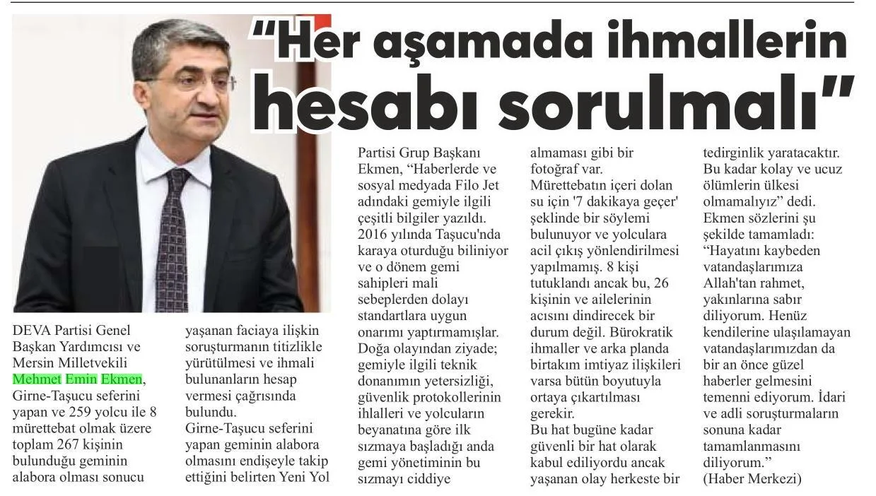 İHMALLERİN HESABI SORULMALI — gazete kupürü (2. parça)