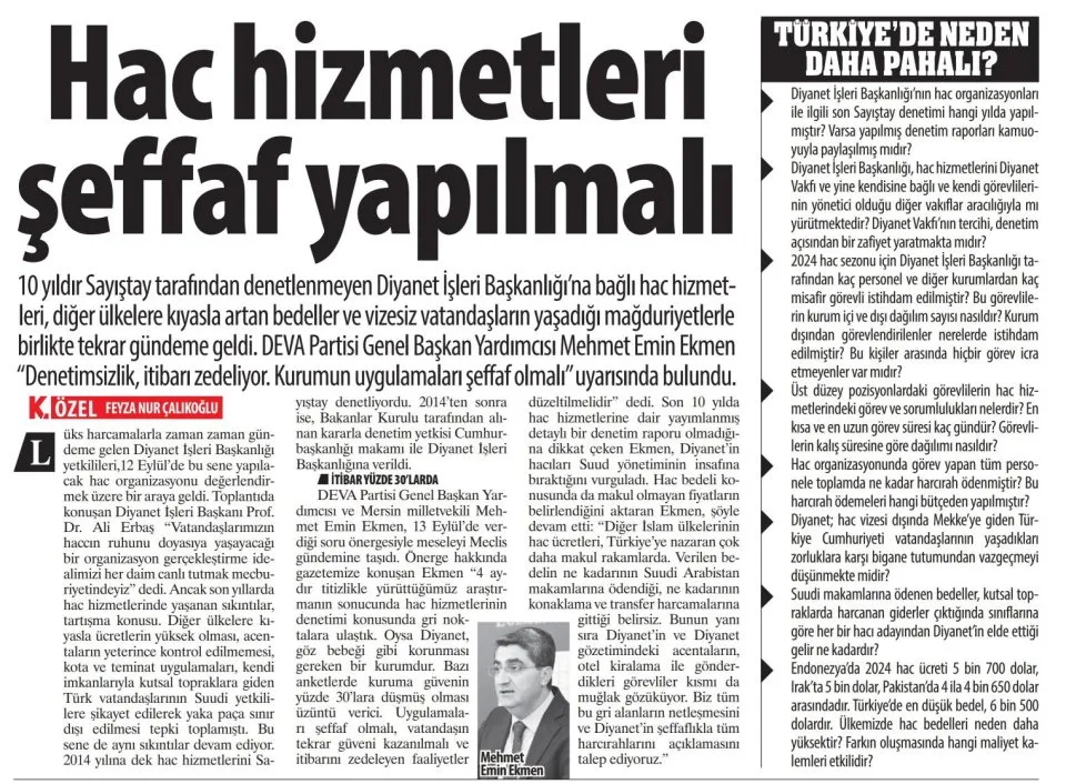 'HAC PARASI' DENETİM DIŞI — gazete kupürü
