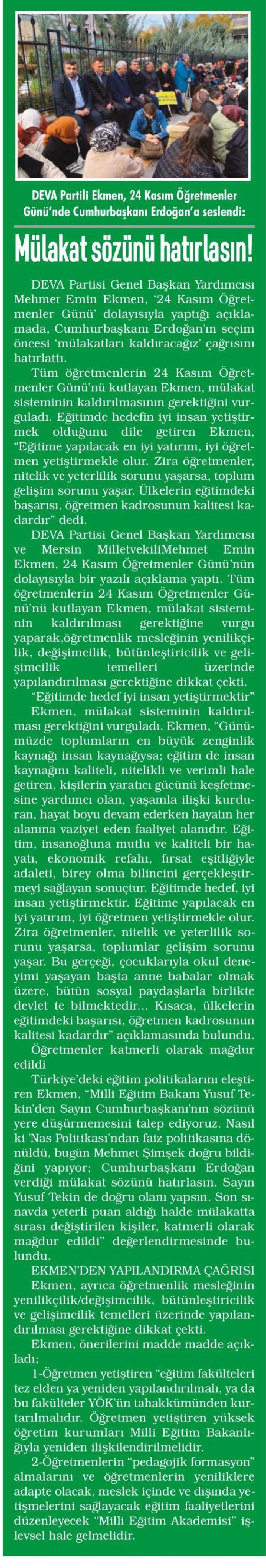 MÜLAKAT SÖZÜNÜ HATIRLASIN! — gazete kupürü