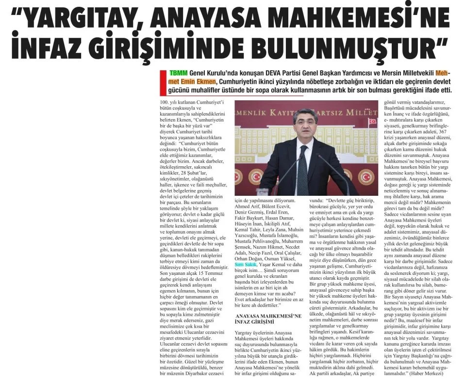 ANAYASA MAHKEMESİ'NE İNFAZ GİRİŞİMİ — gazete kupürü