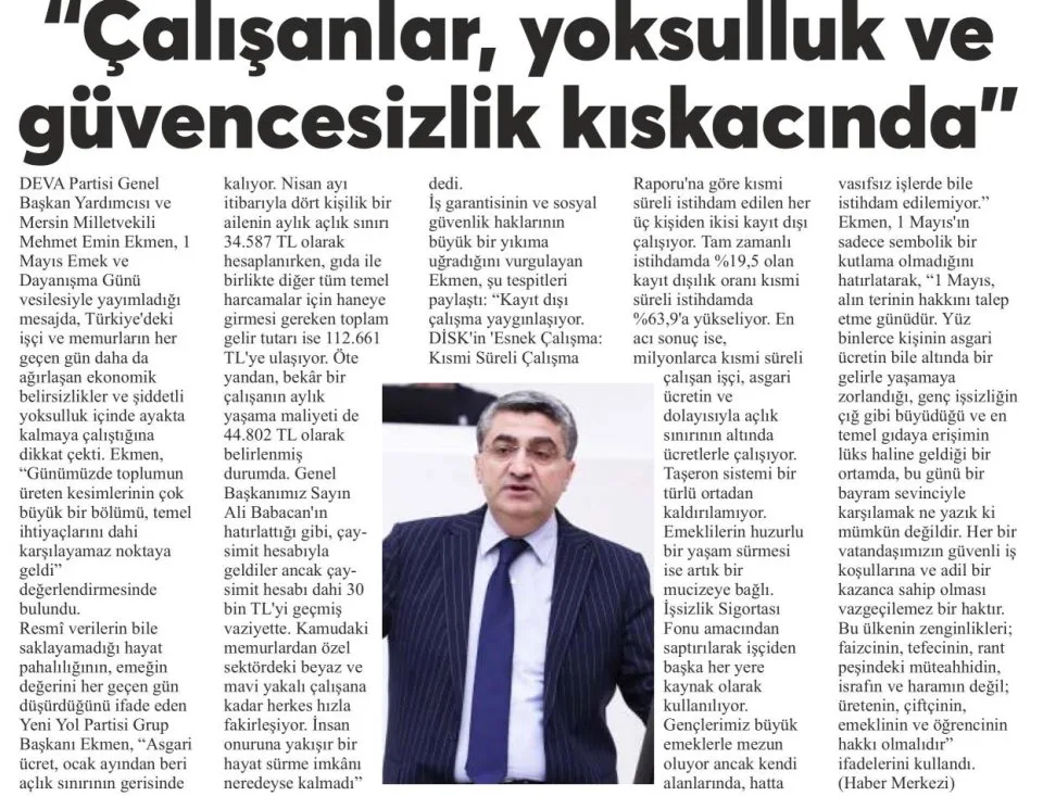 ÇALIŞANLAR YOKSULLUK KISKACINDA — gazete kupürü