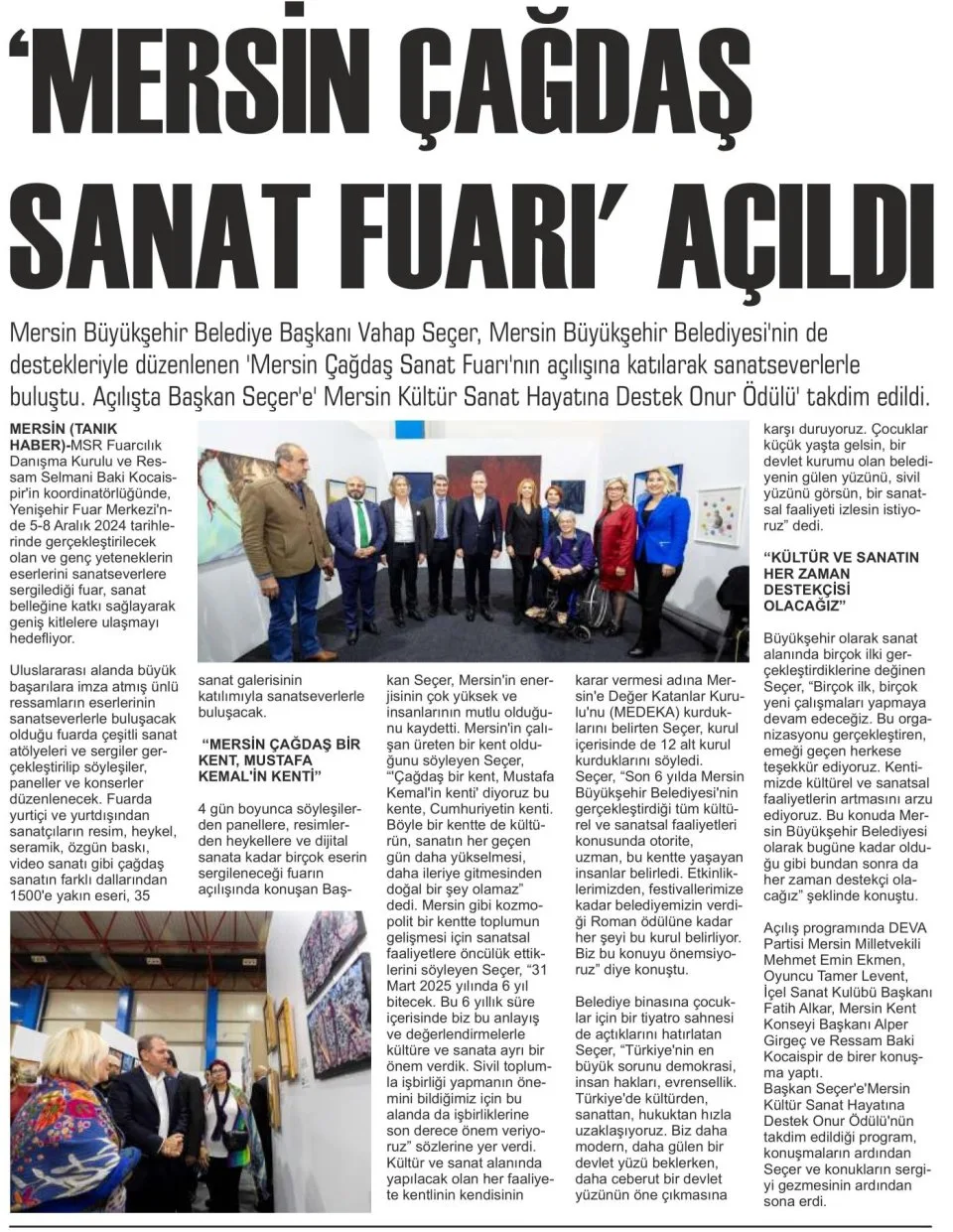 'MERSİN ÇAĞDAŞ SANAT FUARI' AÇILDI — gazete kupürü
