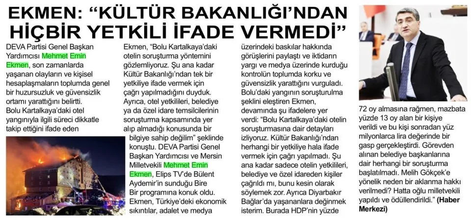 EKMEN: KÜLTÜR BAKANLIĞI'NDAN HİÇBİR YETKİLİ İFADE VERMEDİ! — gazete kupürü