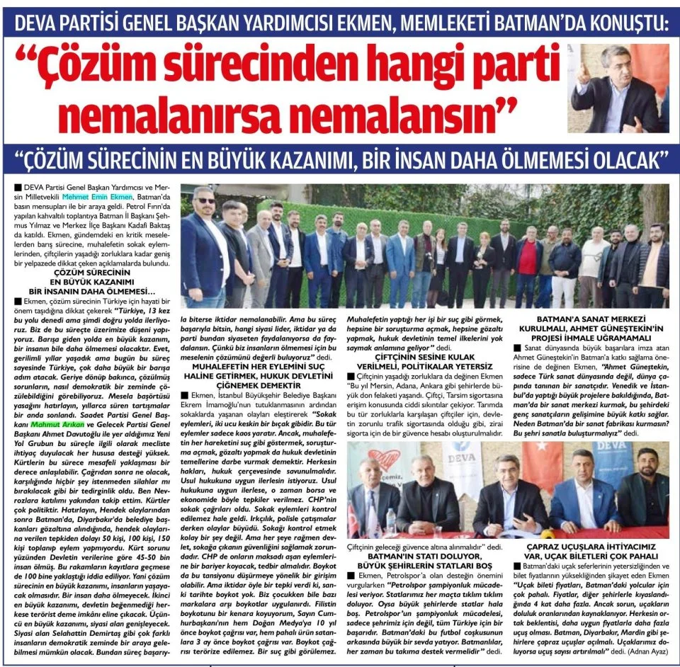 "ÇÖZÜM SÜRECİNDEN HANGİ PARTİ NEMALANIRSA NEMALANSIN" — gazete kupürü