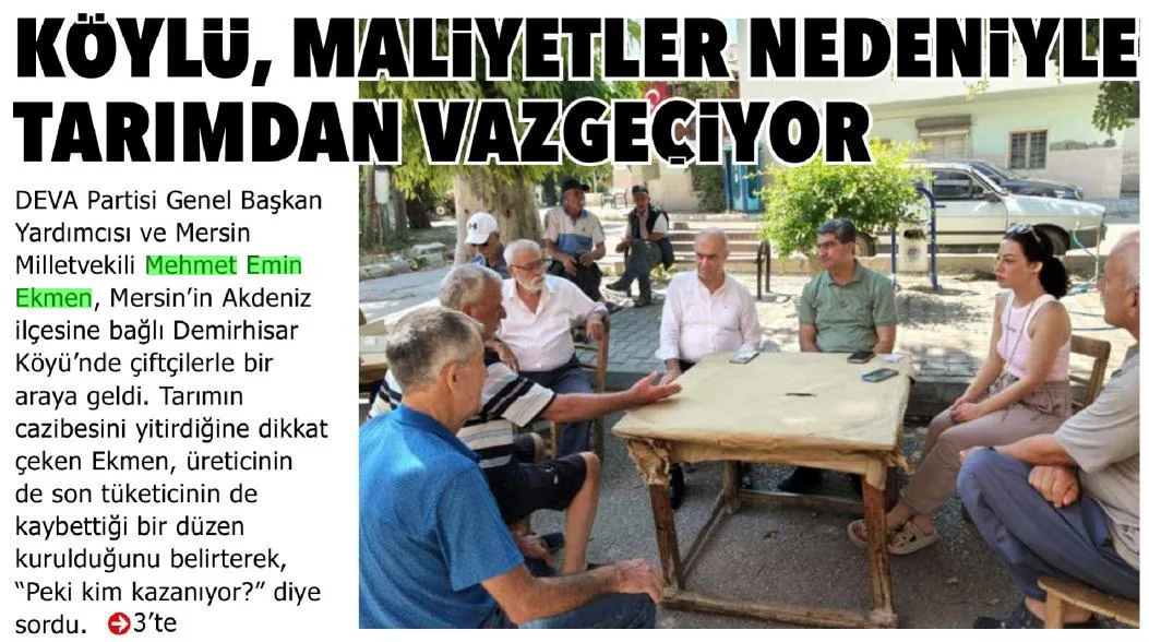 KÖYLÜ MALİYETLER NEDENİYLE TARIMDAN VAZGEÇİYOR — gazete kupürü