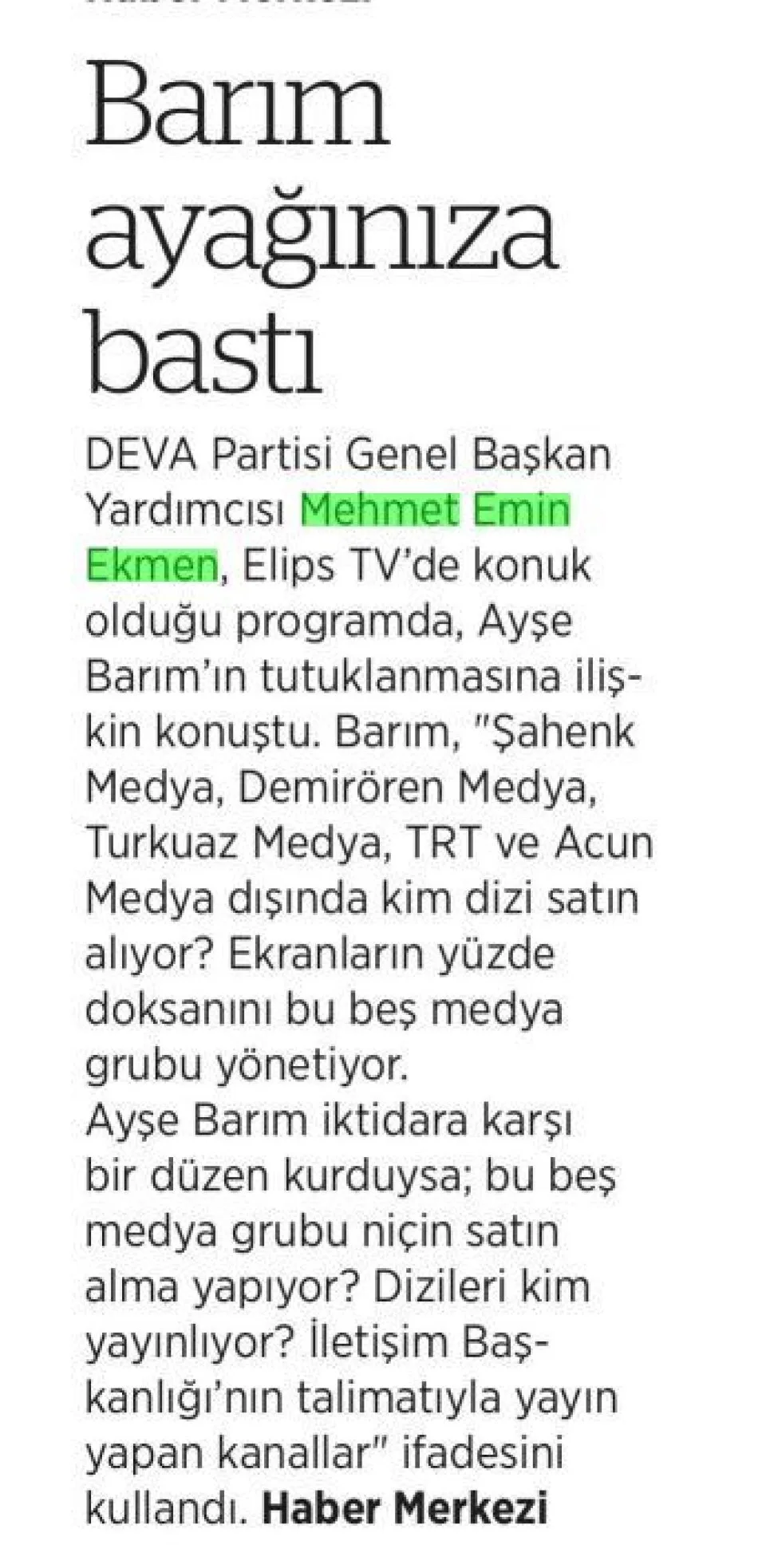 BARIM AYAĞINIZA BASTI — gazete kupürü