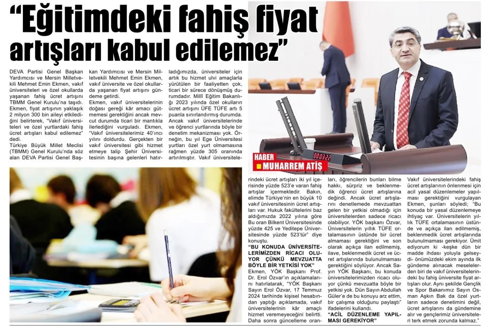 "EĞİTİMDEKİ FAHİŞ FİYAT ARTIŞLARI — gazete kupürü
