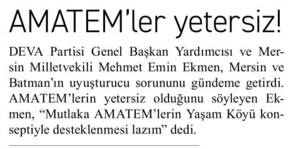 AMATEM'LER YETERSİZ! — gazete kupürü